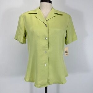 Alexandria VTG‎ 100% Silk Lime Green Button Up Blouse Size 4 Deadstock NWT